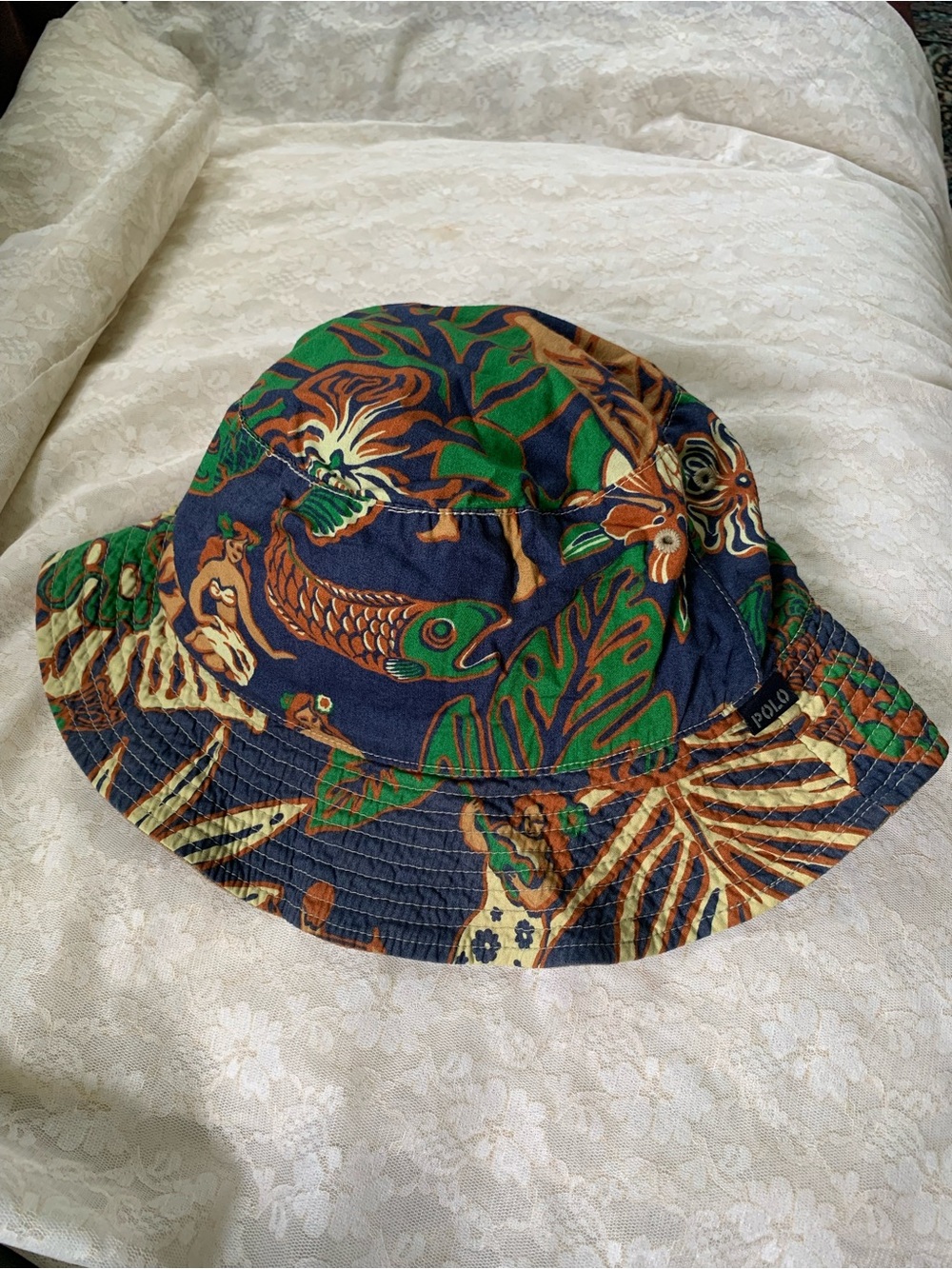 Vintage Polo Ralph Lauren Bucket Hat Medium Hawaiian Floral Tropical Beach Cap - Picture 1 of 7